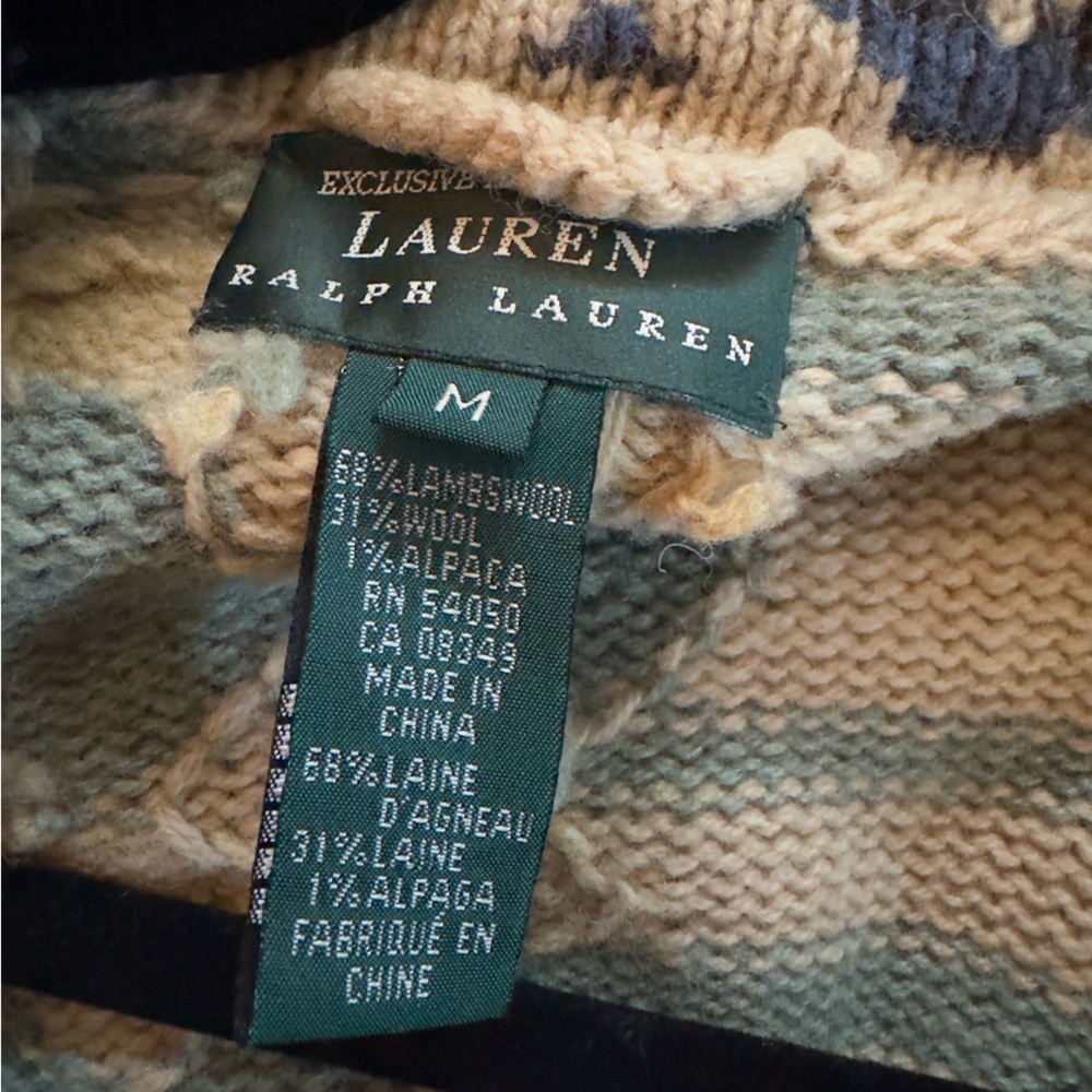 Vintage 90s Lauren Ralph Lauren Aztec wool wrap cardigan M - Picture 5 of 5